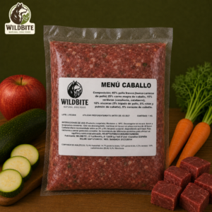 Menú BARF de Caballo Wild Bite, alimentación natural para perros elaborada con carne de caballo e ingredientes frescos.