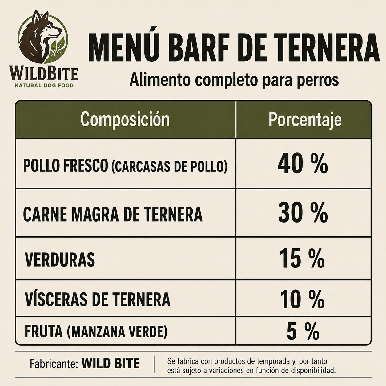Menú BARF de Ternera Wild Bite | Alimentación Natural para Perros - Imagen 2