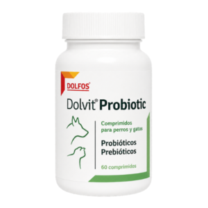 Dolfos Dolvit Probiotic, suplemento probiótico para perros y gatos formulado para favorecer el equilibrio de la flora intestinal, apoyar la salud digestiva y contribuir al correcto funcionamiento del sistema gastrointestinal.