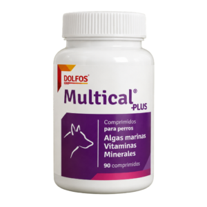 Dolfos Multical Plus, suplemento de vitaminas, minerales y aminoácidos para perros de todas las edades, enriquecido con algas marinas, prebióticos y beta-glucanos para favorecer la vitalidad y el bienestar.