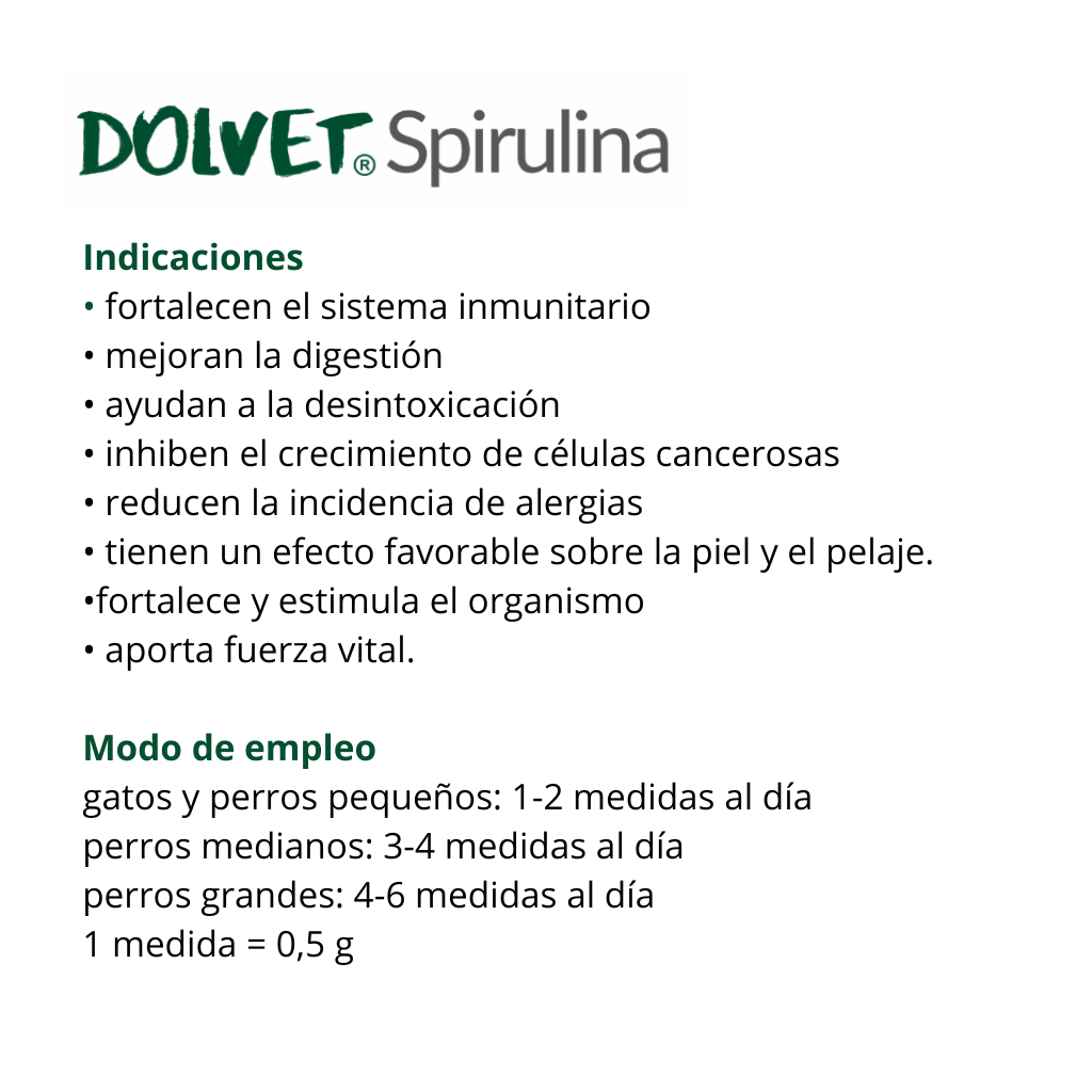 Dolfos Dolvet Spirulina. Suplemento de Espirulina para Dietas BARF - Imagen 2