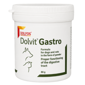 Dolfos Dolvit Gastro, suplemento digestivo para perros y gatos con ácido butírico e inulina, formulado para favorecer el correcto funcionamiento del tracto gastrointestinal y la salud intestinal.
