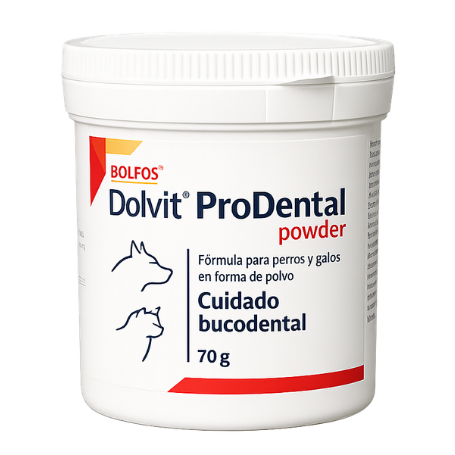 Dolfos ProDental, suplemento para perros y gatos diseñado para favorecer la higiene dental, ayudar a mantener dientes y encías saludables y contribuir a reducir la acumulación de placa y sarro.