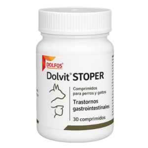 Dolfos Dolvit Stoper, suplemento para perros y gatos indicado en casos de diarrea y trastornos gastrointestinales, que ayuda a mejorar la consistencia de las heces y estabilizar la función digestiva. Meta Description
