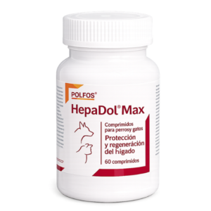 Dolfos HepaDol, suplemento protector hepático para perros y gatos con silimarina, cardo mariano, taurina, metionina y carnitina, formulado para apoyar la función del hígado.