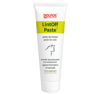 Dolfos LintOff Paste, pasta antibolas de pelo para gatos que ayuda a reducir la formación de tricobezoares y favorece el tránsito y la eliminación del pelo acumulado en el aparato digestivo.