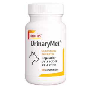 Dolfos UrinaryMet, suplemento para perros y gatos con L-metionina que ayuda a regular la acidez de la orina y a reducir la formación recurrente de cálculos de estruvita en el tracto urinario.