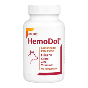 Dolfos HemoDol, suplemento nutricional para perros y gatos formulado para apoyar la formación de glóbulos rojos y aportar hierro, vitaminas y nutrientes esenciales que contribuyen al mantenimiento de una función hematológica normal y al bienestar general.