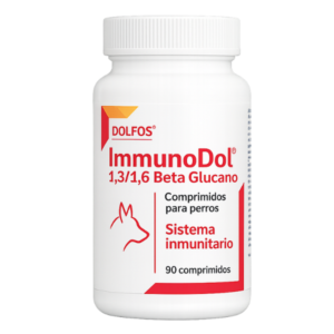 Dolfos ImmunoDol, suplemento nutricional para perros y gatos formulado para apoyar el funcionamiento normal del sistema inmunitario, aportando vitaminas, minerales y nutrientes esenciales para reforzar las defensas y el bienestar general.