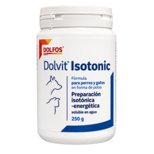 Dolfos Dolvit Isotonic, suplemento isotónico con electrolitos para perros deportistas y de trabajo, diseñado para favorecer la hidratación y ayudar a reponer minerales durante y después del ejercicio físico.