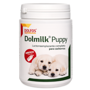 Dolfos Dolmilk Puppy 300 g, leche maternizada para cachorros con biberón y tetina, formulada para cubrir las necesidades nutricionales de cachorros de todas las razas cuando la leche materna es insuficiente o como alimentación complementaria.
