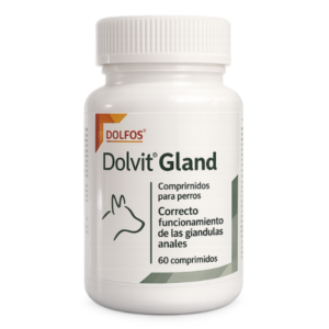 Dolfos Dolvit Gland, suplemento en comprimidos para perros formulado para favorecer el correcto funcionamiento de las glándulas anales, ayudando a mantener su salud y el bienestar del sistema digestivo.