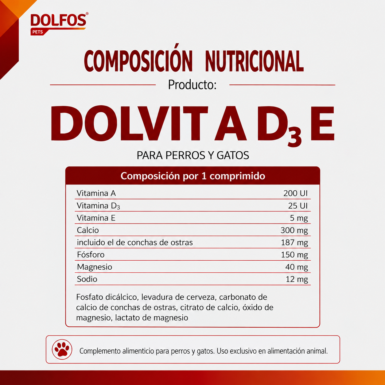 Dolvit Fosfato de Calcio A D3 E para perros durante gestación y lactancia