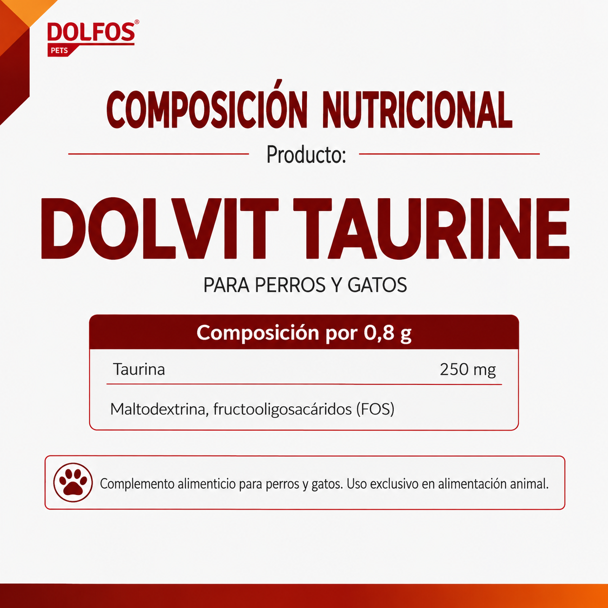 Dolvit Taurine Dolfos con 250 mg de taurina por medida