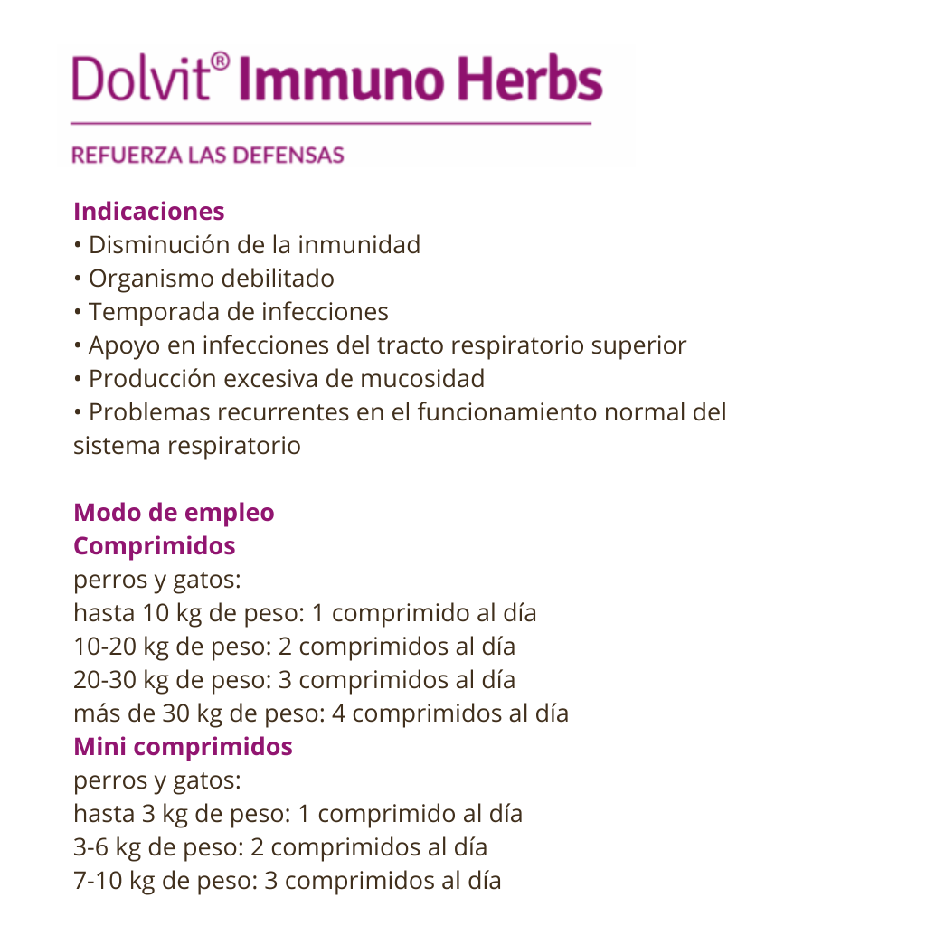 Dolfos Immuno Herbs complemento nutricional para las defensas de los perros